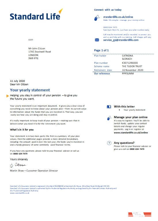 United Kingdom Standard Life utility bill template in Word and PDF format